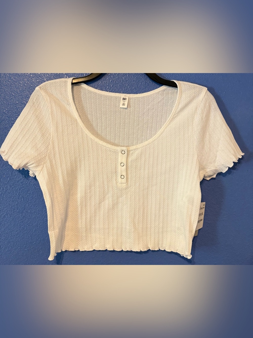 bp Cream Ribbed Snap-Front Crop Top
